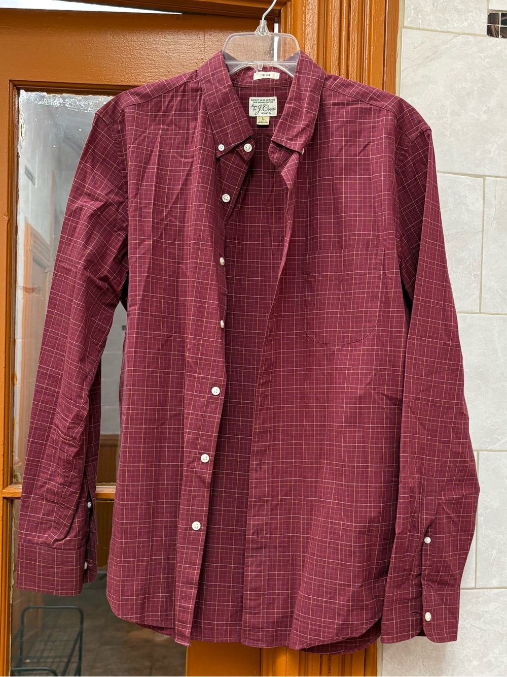 J. Crew Men's Burgundy Plaid Button-Down Shirt